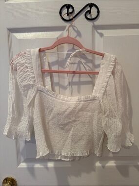 H&M White Smocked Square-Neck Women's Top size M